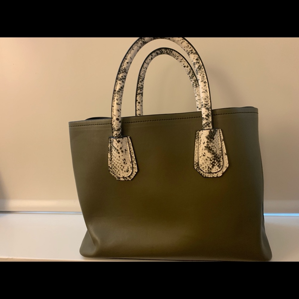 Green and snake print purse